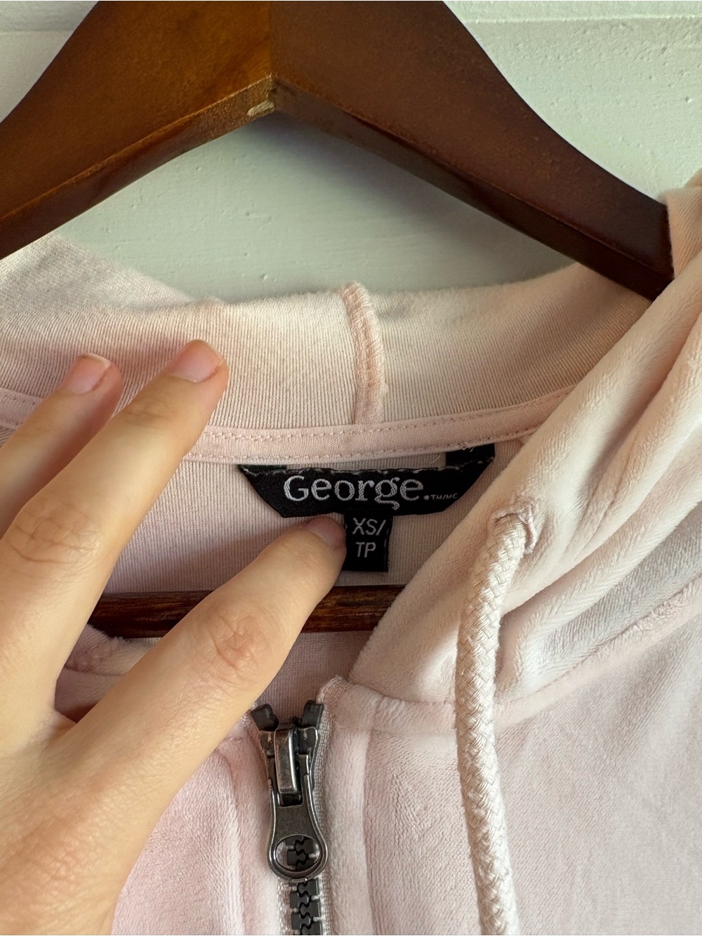 2/$35 Velour Zip Up Hoodie Light Pink Velvet XS - Picture 4 of 7